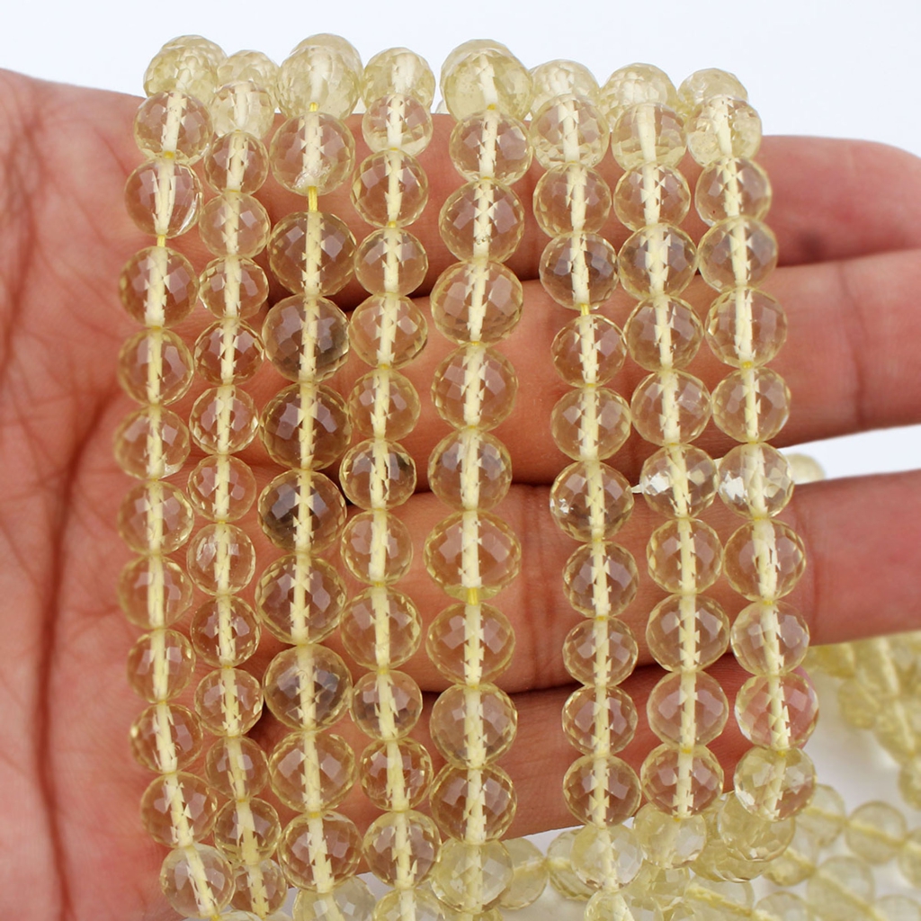 Faceted Lemon Quartz Gemstone Handmade 7 Strands 16 Inches Beads