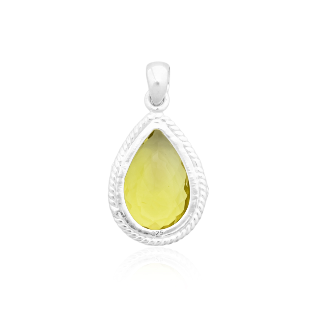 Natural Lemon Quartz February Birthstone Sterling Silver Pendant