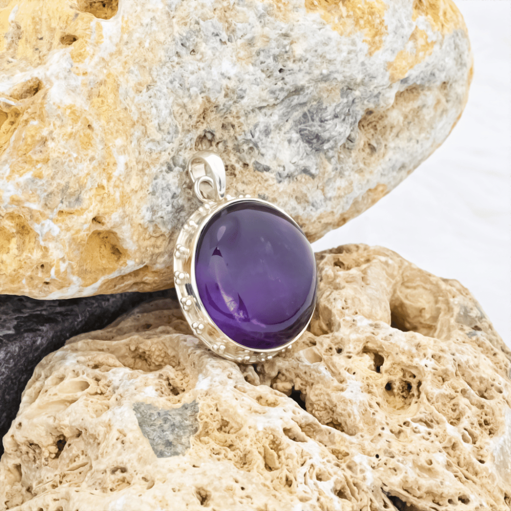 Natural Amethyst February Birthstone Sterling Silver Pendant
