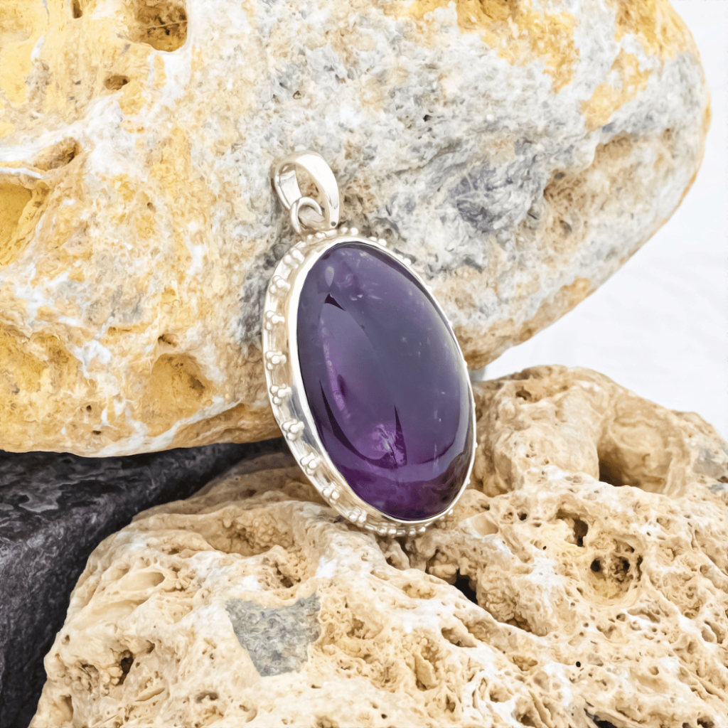 Natural Amethyst February Birthstone Sterling Silver Pendant