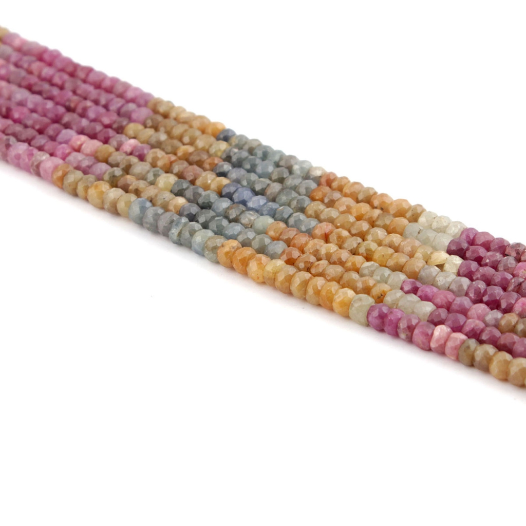 Natural Multi Sapphire 5mm Round Faceted Handmade 9 Strands Beads