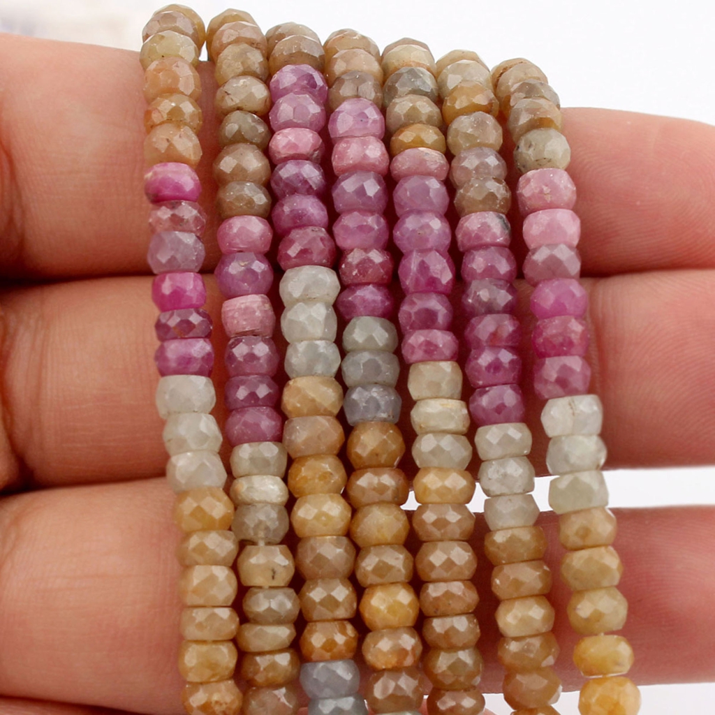 Natural Multi Sapphire 5mm Round Faceted Handmade 9 Strands Beads