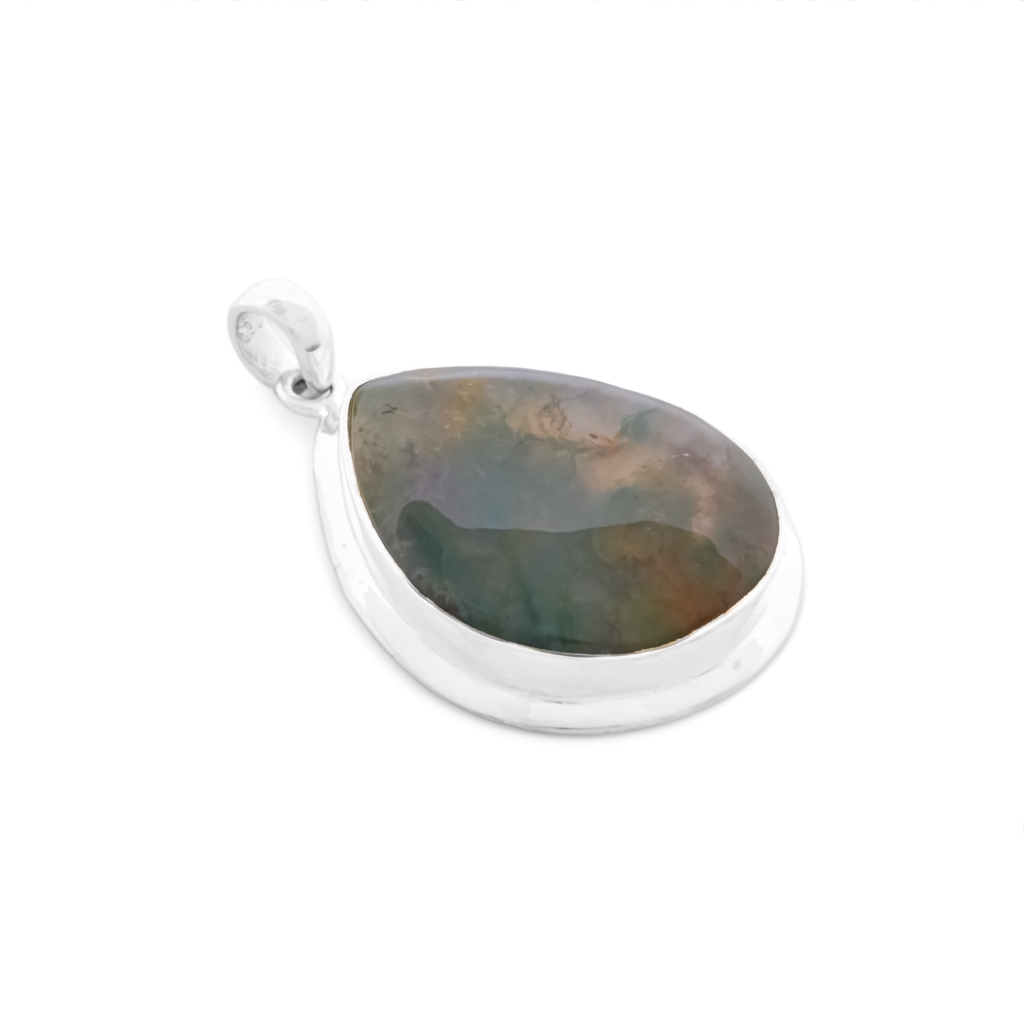 Natural Moss Agate Gemstone Sterling Silver Pendant Necklace