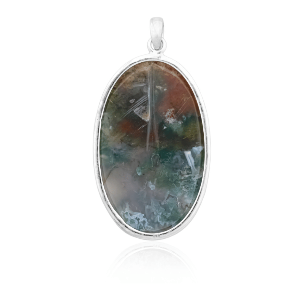 Natural Moss Agate Gemstone Sterling Silver Pendant Necklace Jewelry