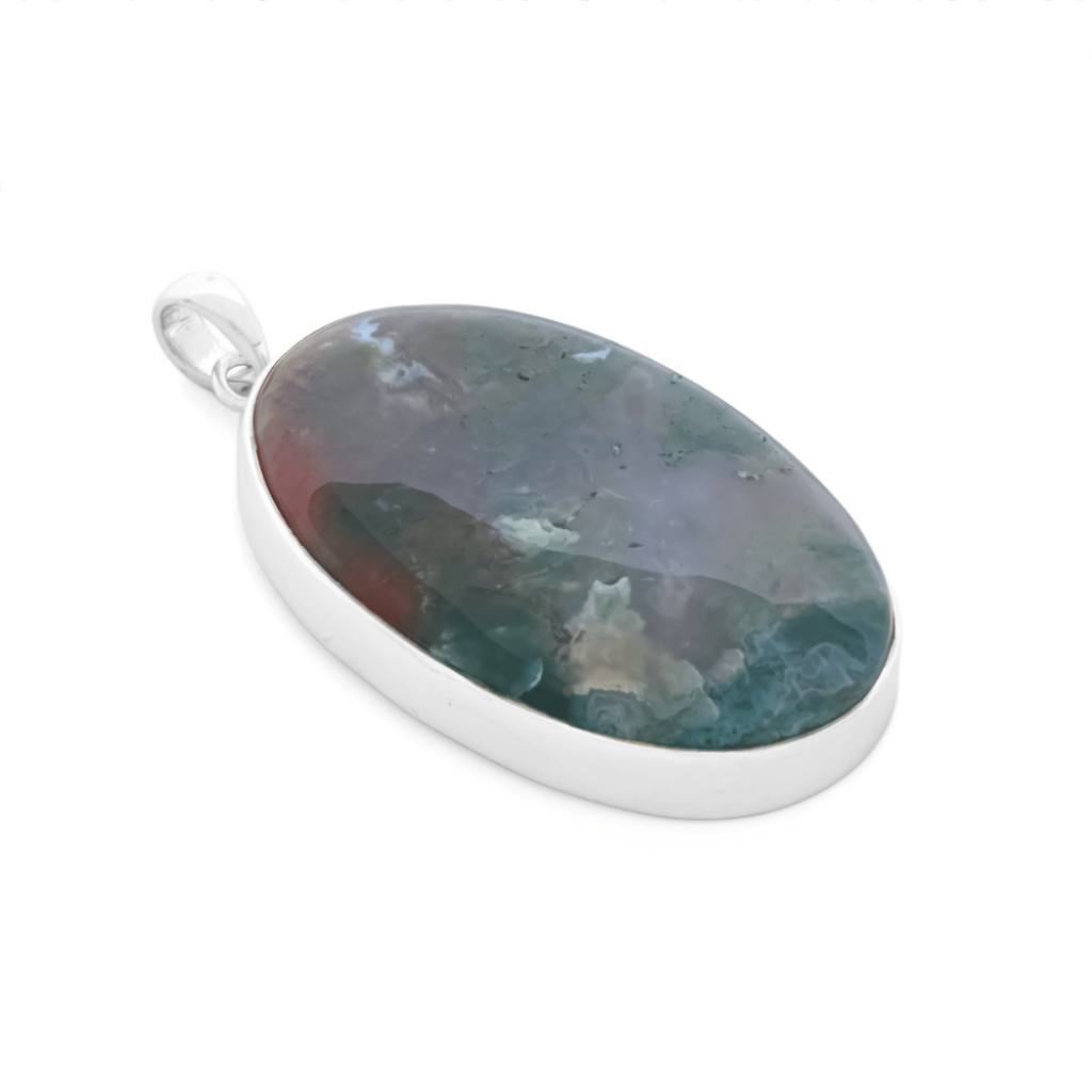 Natural Moss Agate Gemstone Sterling Silver Pendant Necklace Jewelry