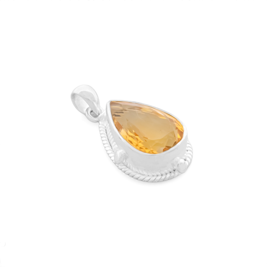 Natural Citrine November Birthstone Teardrop Sterling Silver Pendant