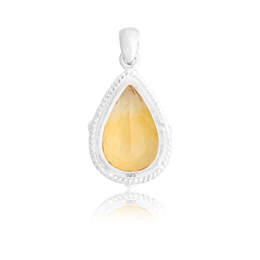 Natural Citrine November Birthstone Teardrop Sterling Silver Pendant