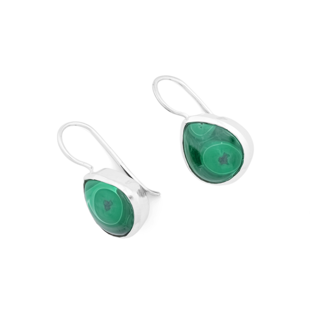 Natural Green Malachite Gemstone Dangle Sterling Silver Women Earrings