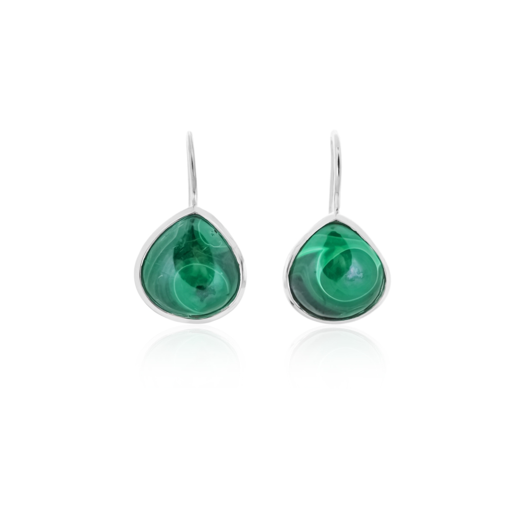 Natural Green Malachite Gemstone Dangle Sterling Silver Women Earrings