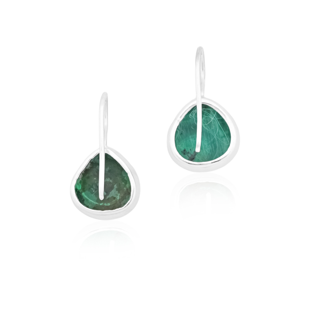 Natural Green Malachite Gemstone Dangle Sterling Silver Women Earrings