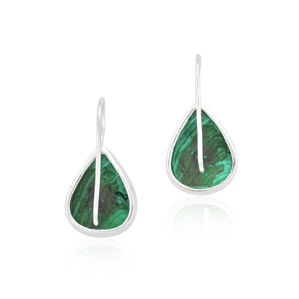 Natural Green Malachite Gemstone Dangle Sterling Silver Women Earrings