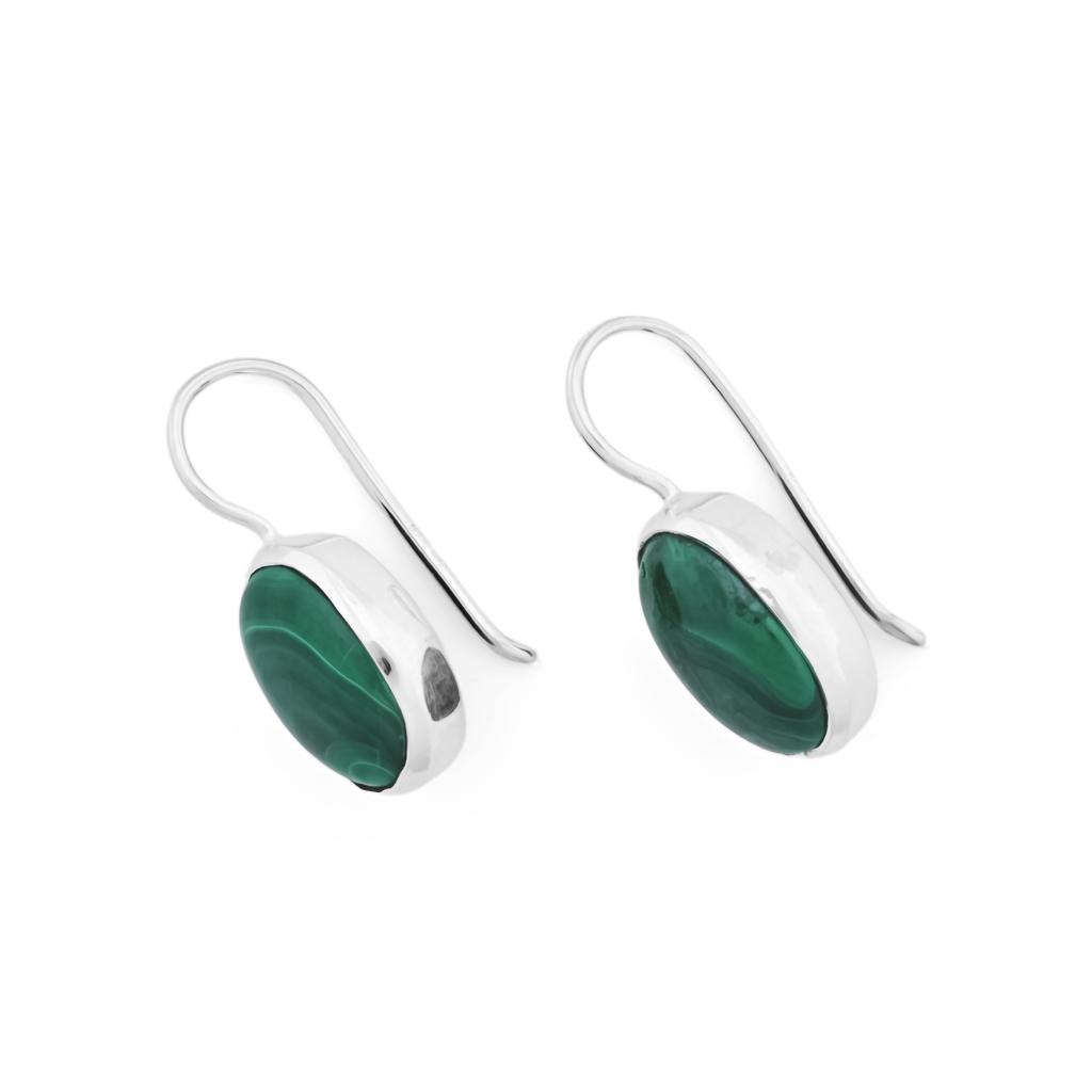 Natural Green Malachite Gemstone Dangle Sterling Silver Women Earrings