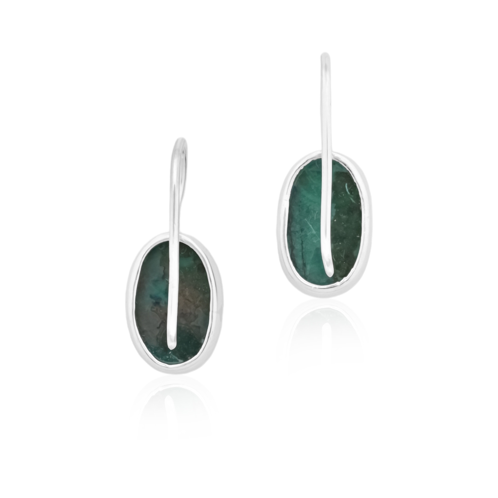 Natural Green Malachite Gemstone Dangle Sterling Silver Women Earrings