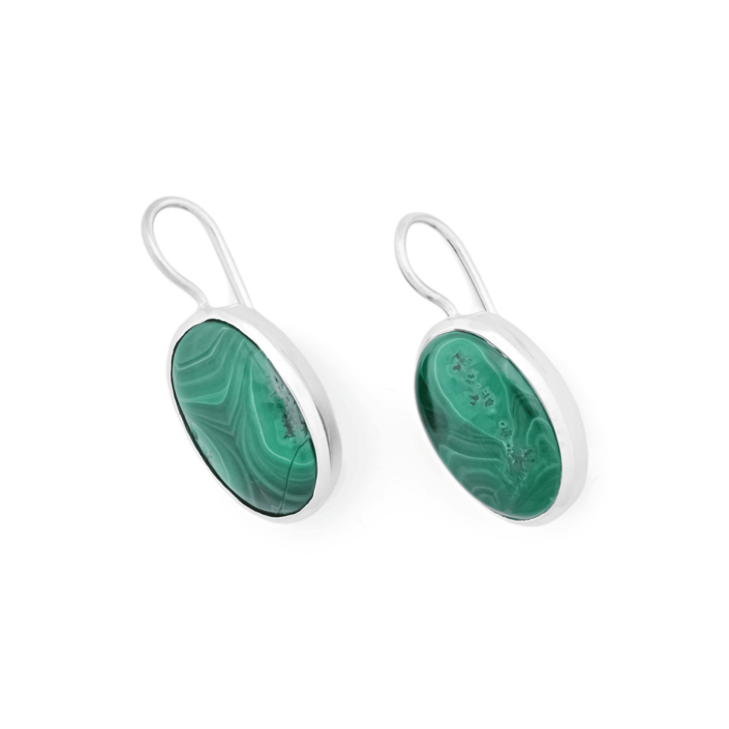 Natural Green Malachite Gemstone Dangle Sterling Silver Women Earrings
