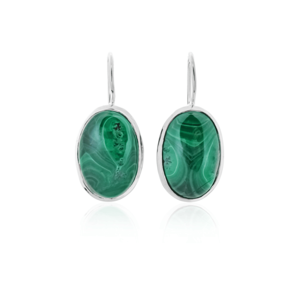 Natural Green Malachite Gemstone Dangle Sterling Silver Women Earrings