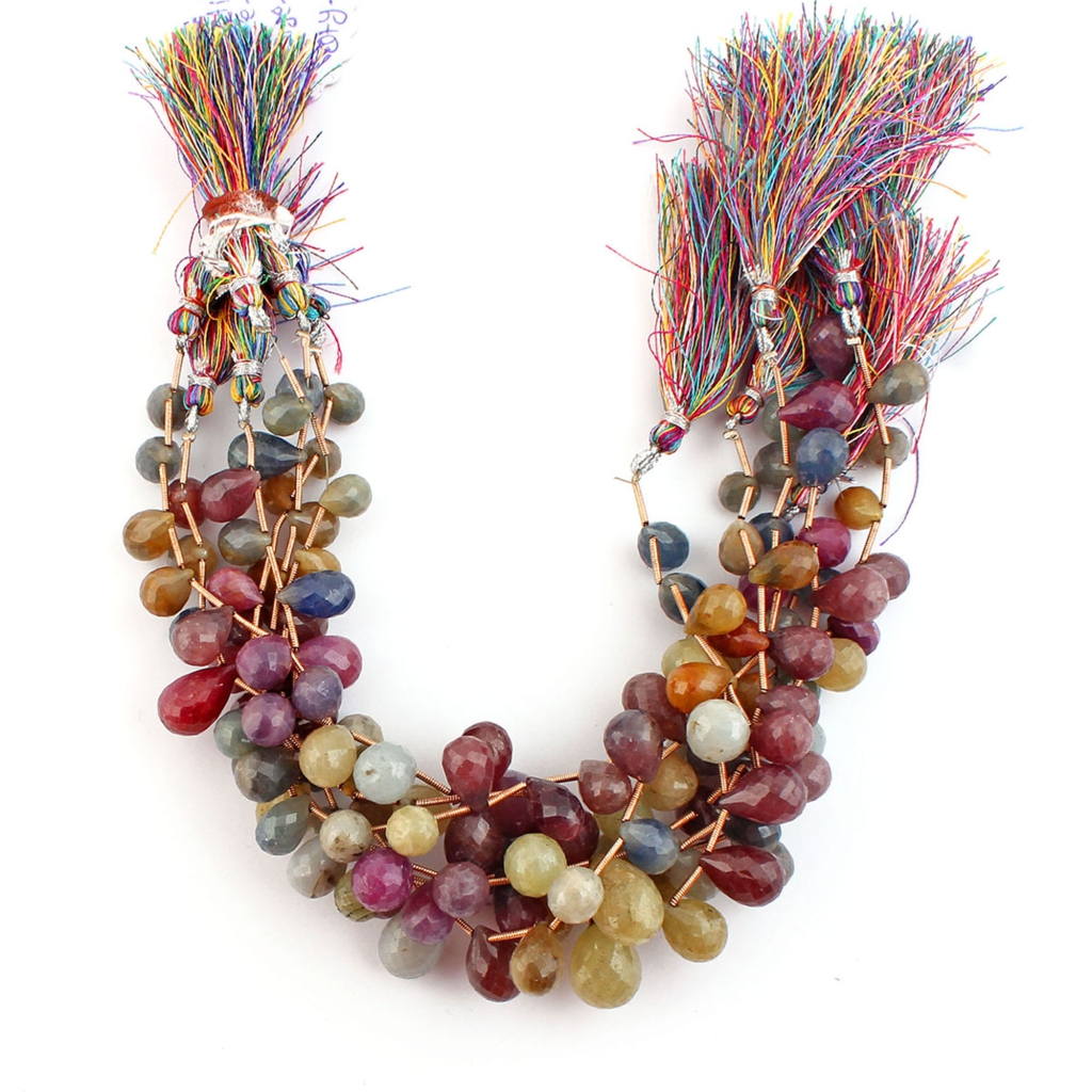 Multi Sapphire Handmade Drops Gemstone Beads 7 Strands 9 Inches