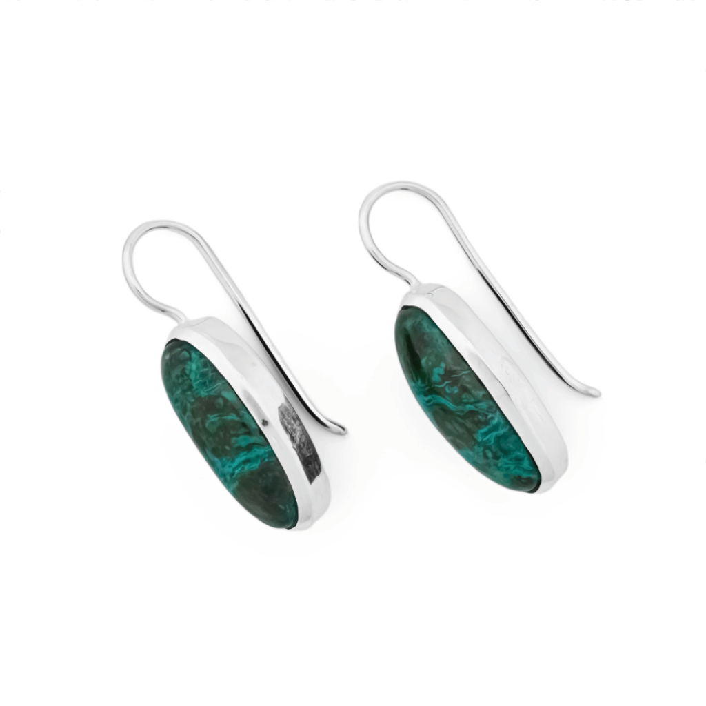 Natural Chrysocolla Gemstone Dangle Sterling Silver Women Earrings