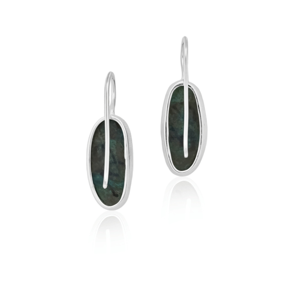 Natural Chrysocolla Gemstone Dangle Sterling Silver Women Earrings