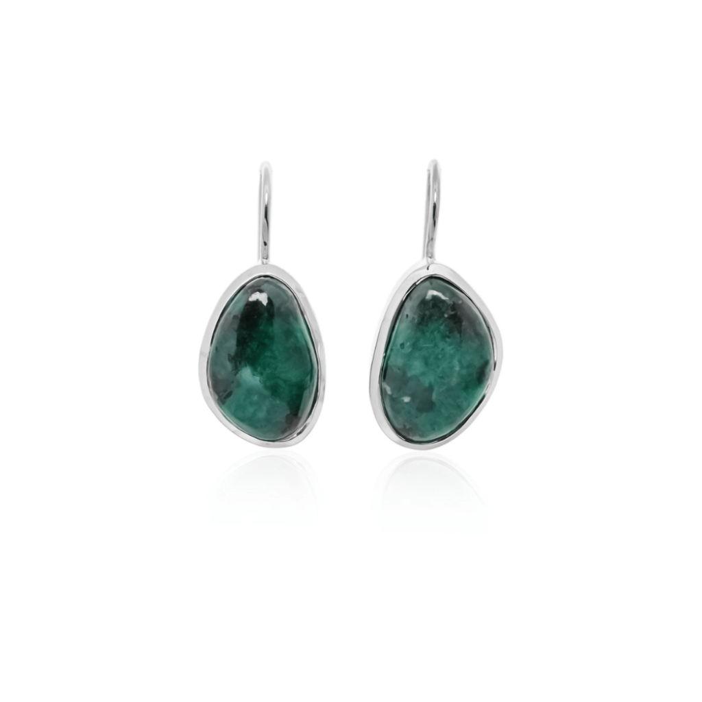 Natural Chrysocolla Gemstone Dangle Sterling Silver Women Earrings