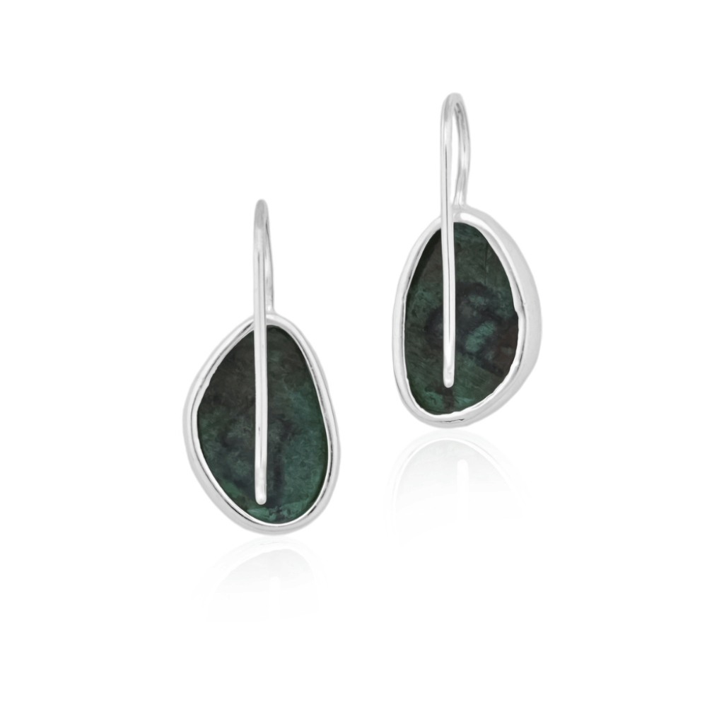 Natural Chrysocolla Gemstone Dangle Sterling Silver Women Earrings
