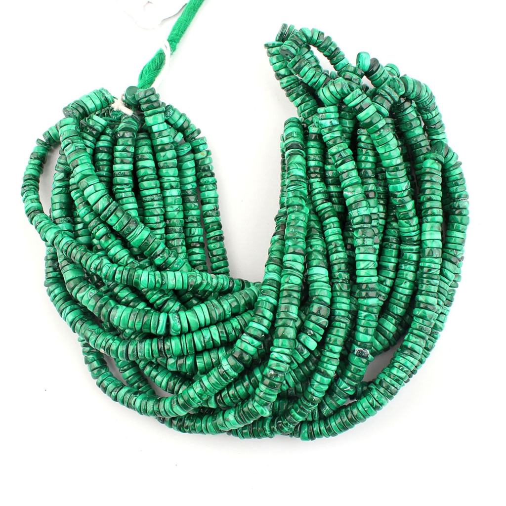 Natural Malachite Gemstone 6mm Coin Shape 10 Strands Beads