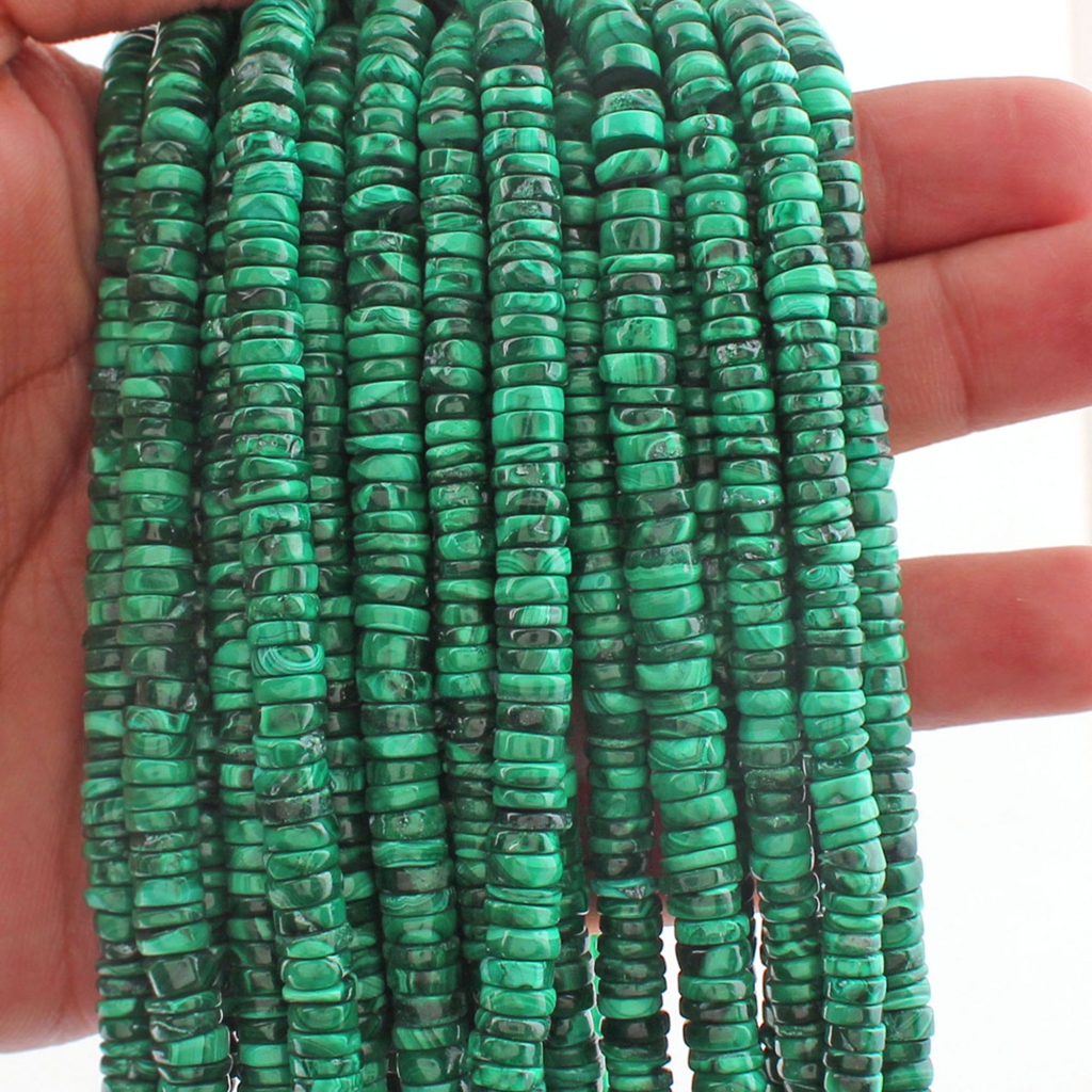 Natural Malachite Gemstone 6mm Coin Shape 10 Strands Beads