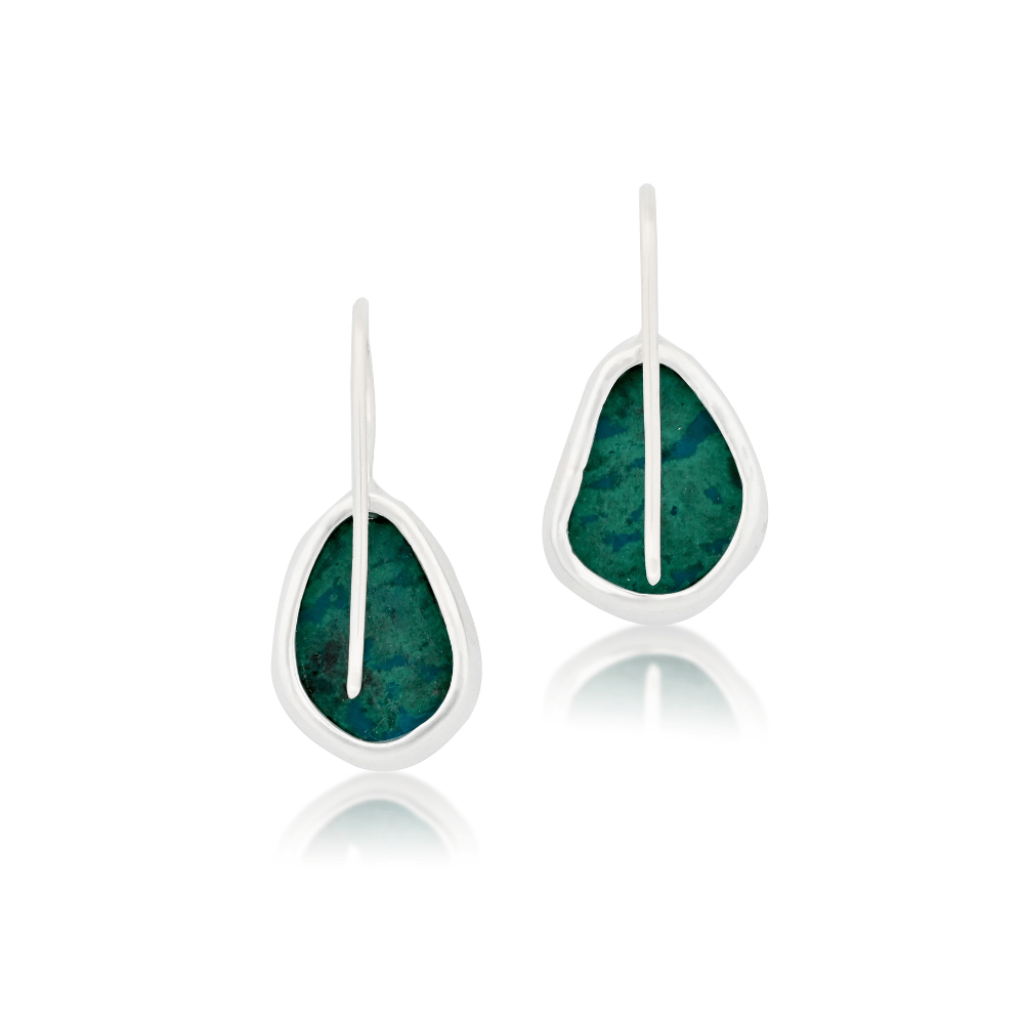 Natural Chrysocolla Gemstone Dangle Sterling Silver Women Earrings