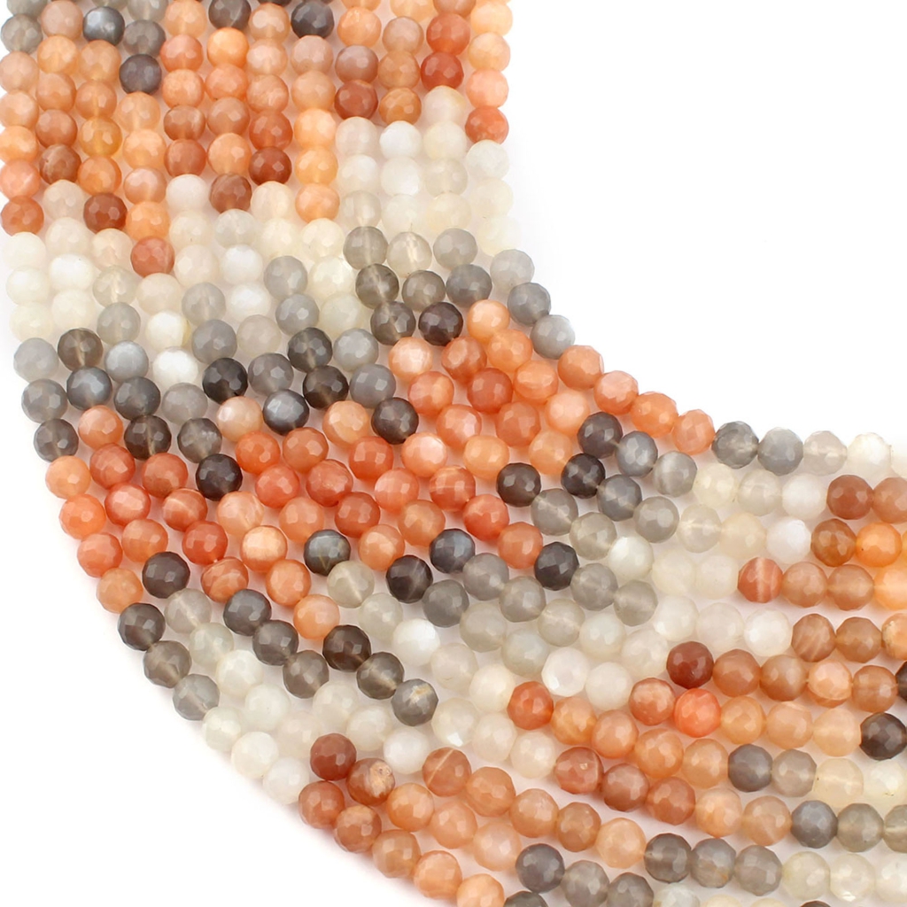 Natural Multi Moonstone 7mm Balls Shape Faceted 12 Strands Beads