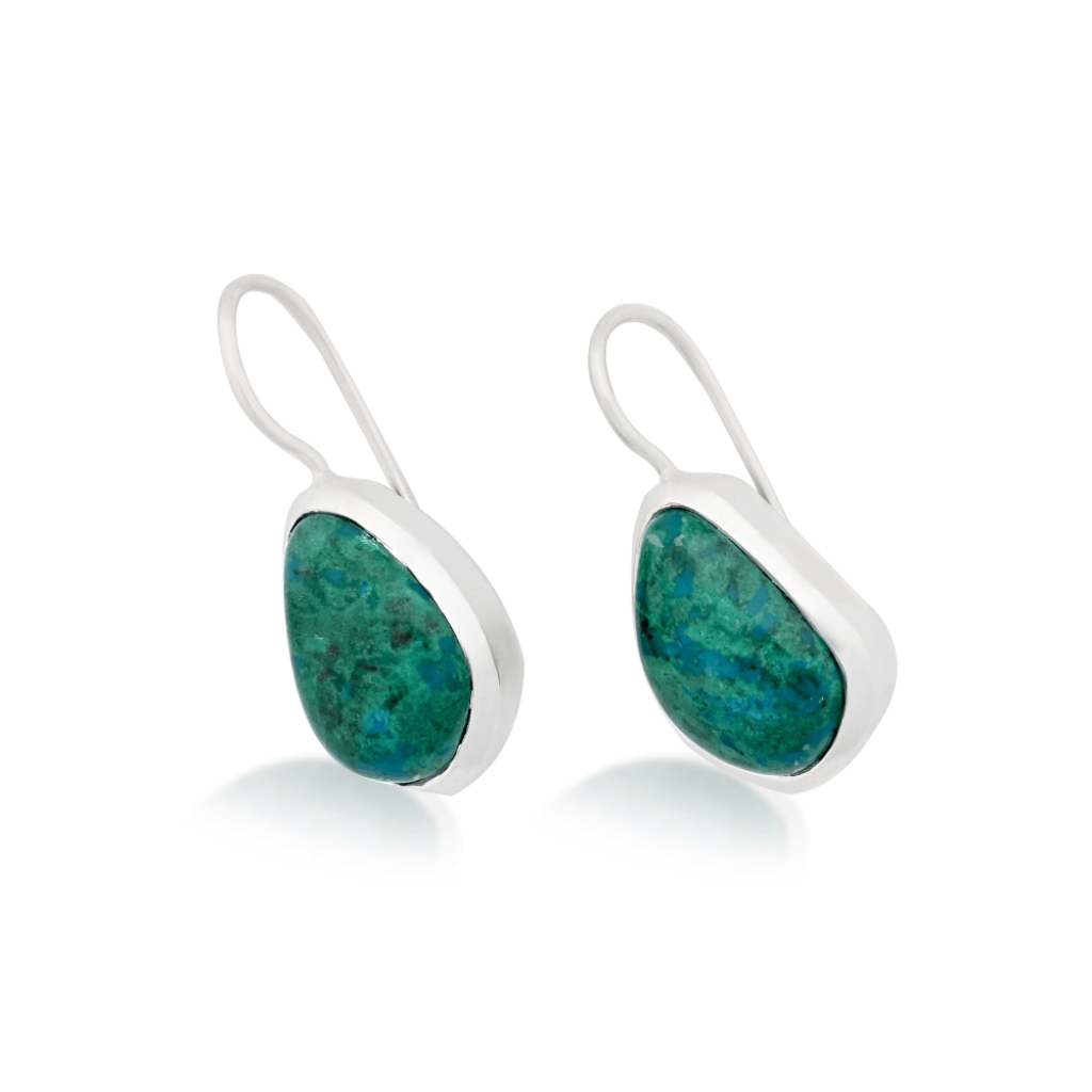 Natural Chrysocolla Gemstone Dangle Sterling Silver Women Earrings