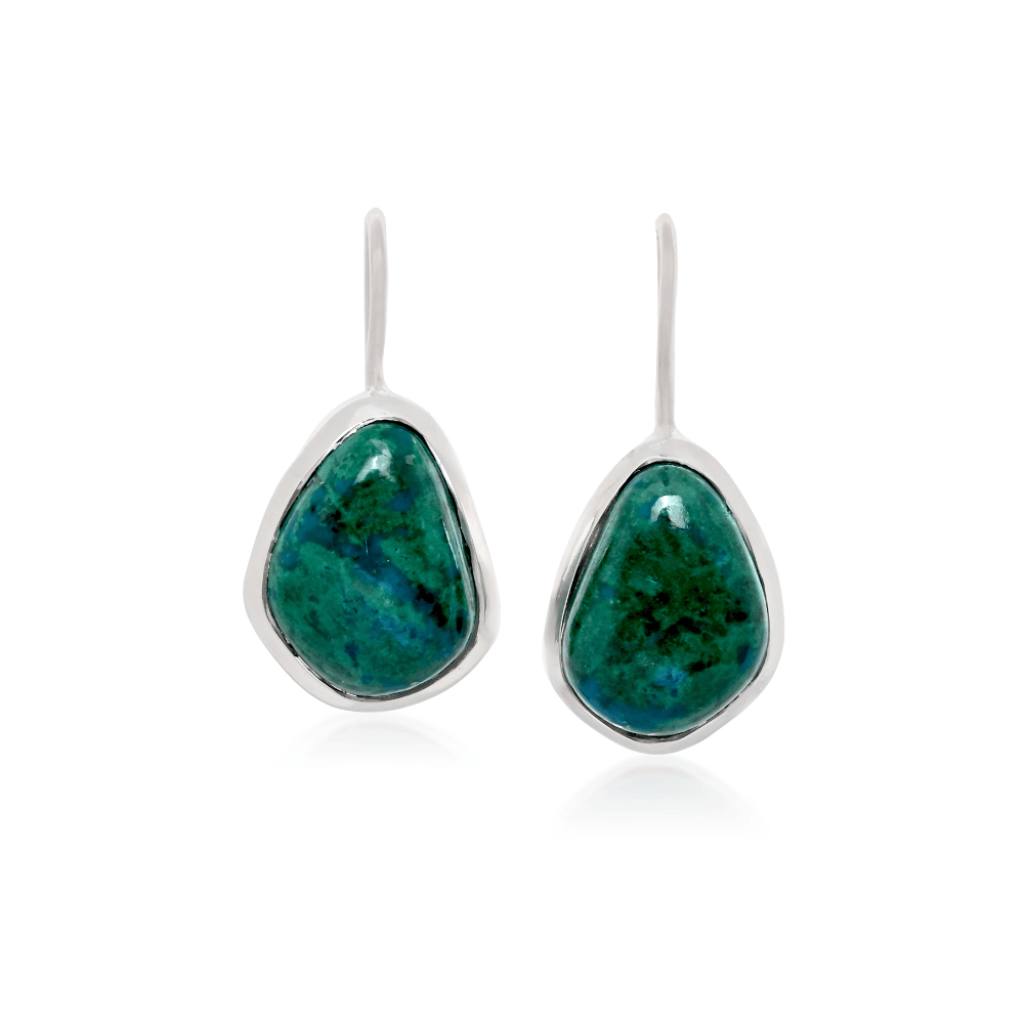 Natural Chrysocolla Gemstone Dangle Sterling Silver Women Earrings