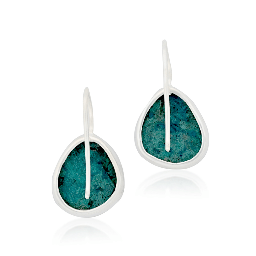 Natural Chrysocolla Gemstone Dangle Sterling Silver Women Earrings