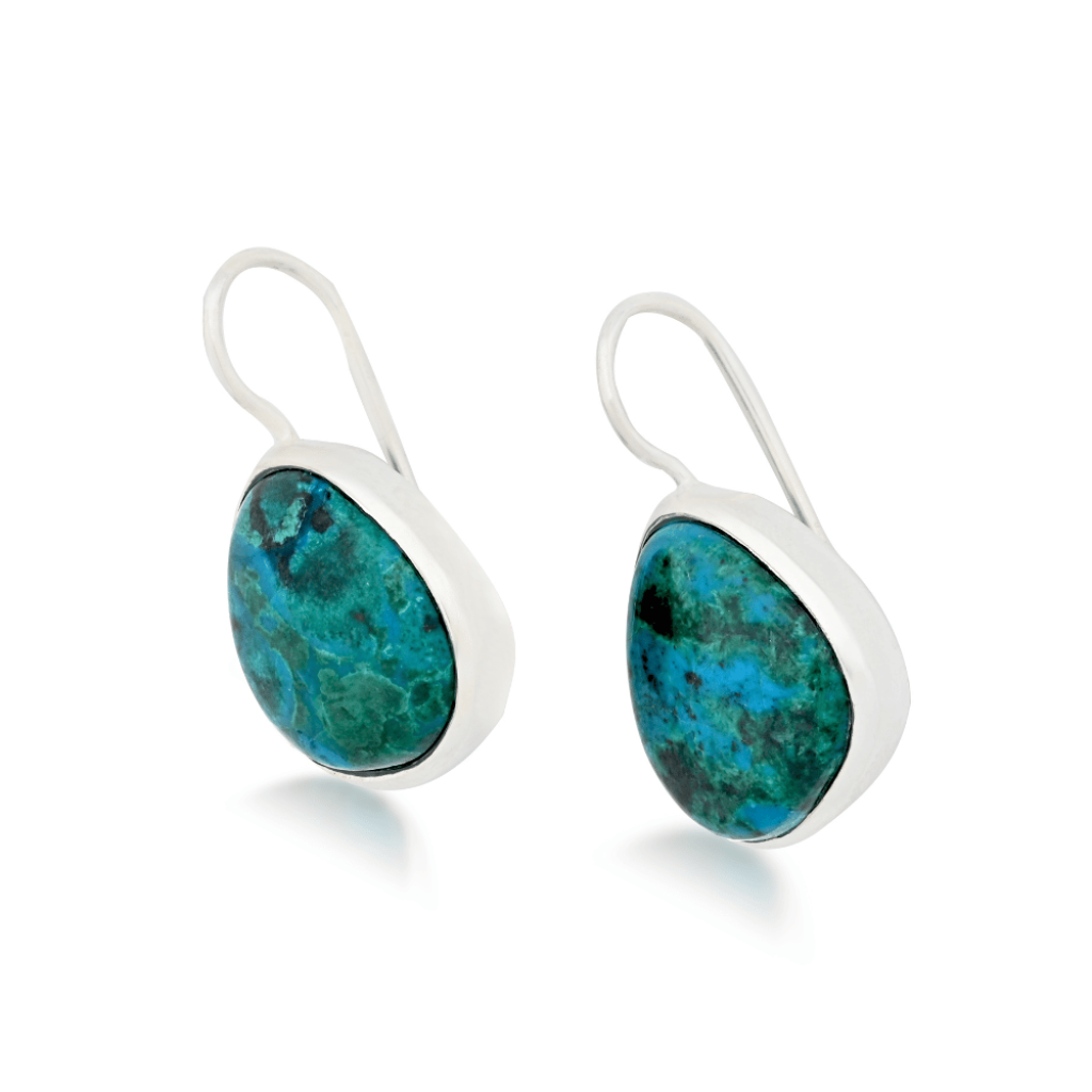 Natural Chrysocolla Gemstone Dangle Sterling Silver Women Earrings