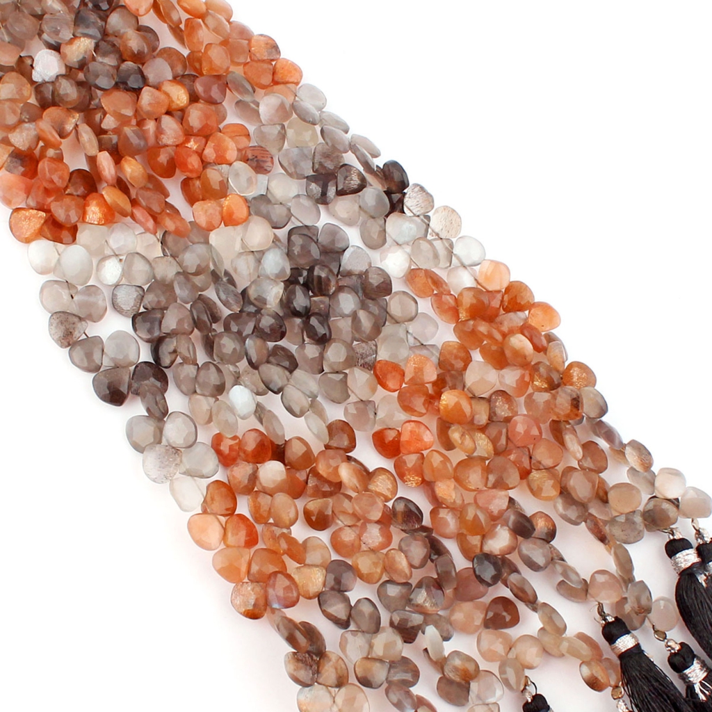 Faceted Multi Moonstone Heart Gemstone Beads For Jewelry Making