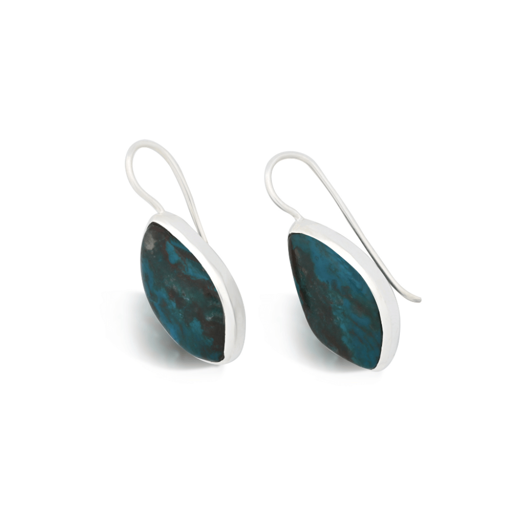 Natural Chrysocolla Gemstone Dangle Sterling Silver Women Earrings