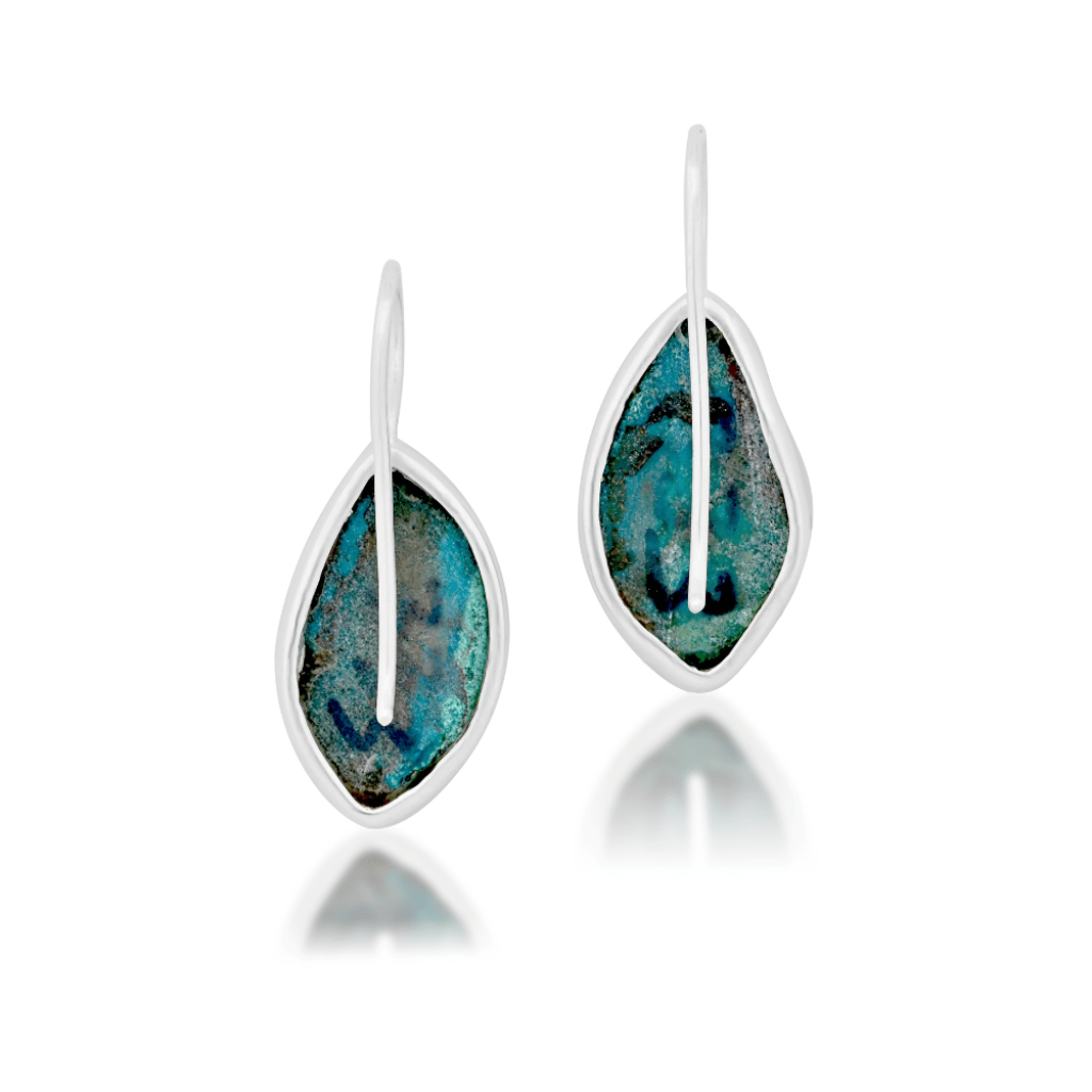 Natural Chrysocolla Gemstone Dangle Sterling Silver Women Earrings