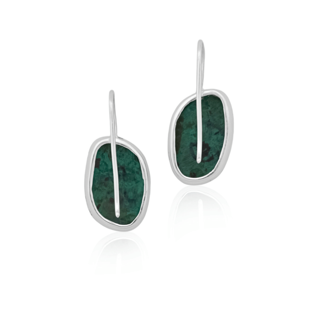Natural Chrysocolla Gemstone Dangle Sterling Silver Women Earrings
