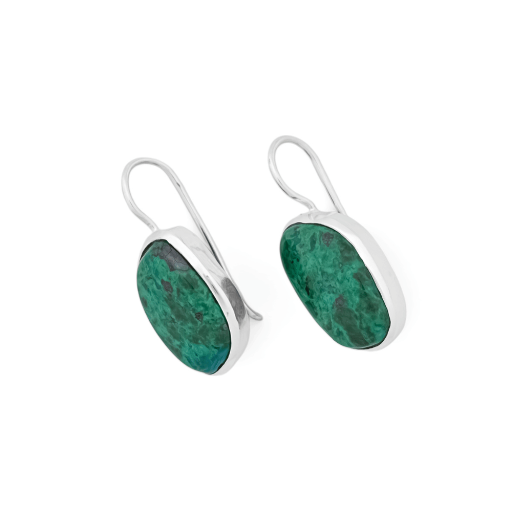 Natural Chrysocolla Gemstone Dangle Sterling Silver Women Earrings