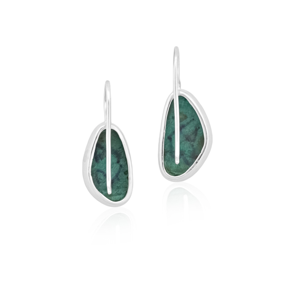 Natural Chrysocolla Gemstone Dangle Sterling Silver Women Earrings