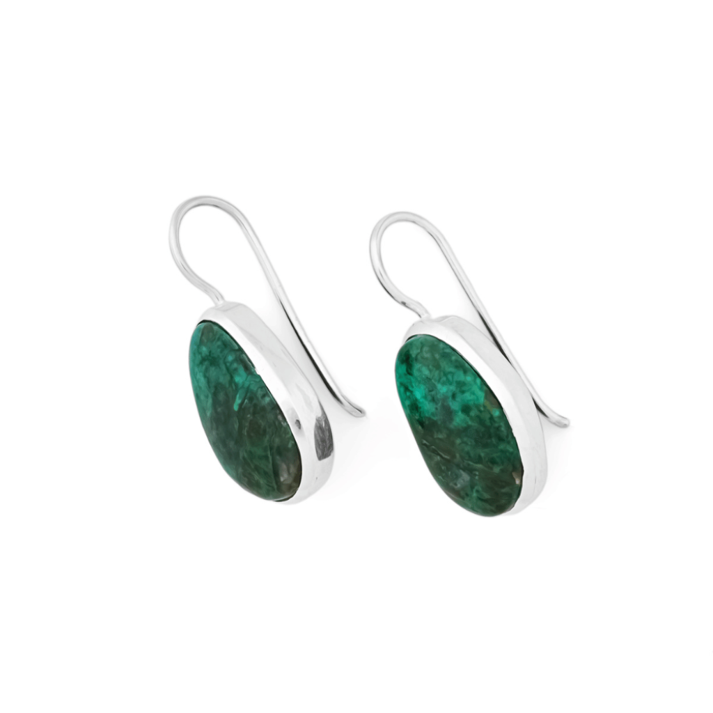 Natural Chrysocolla Gemstone Dangle Sterling Silver Women Earrings