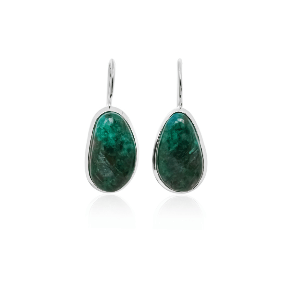 Natural Chrysocolla Gemstone Dangle Sterling Silver Women Earrings
