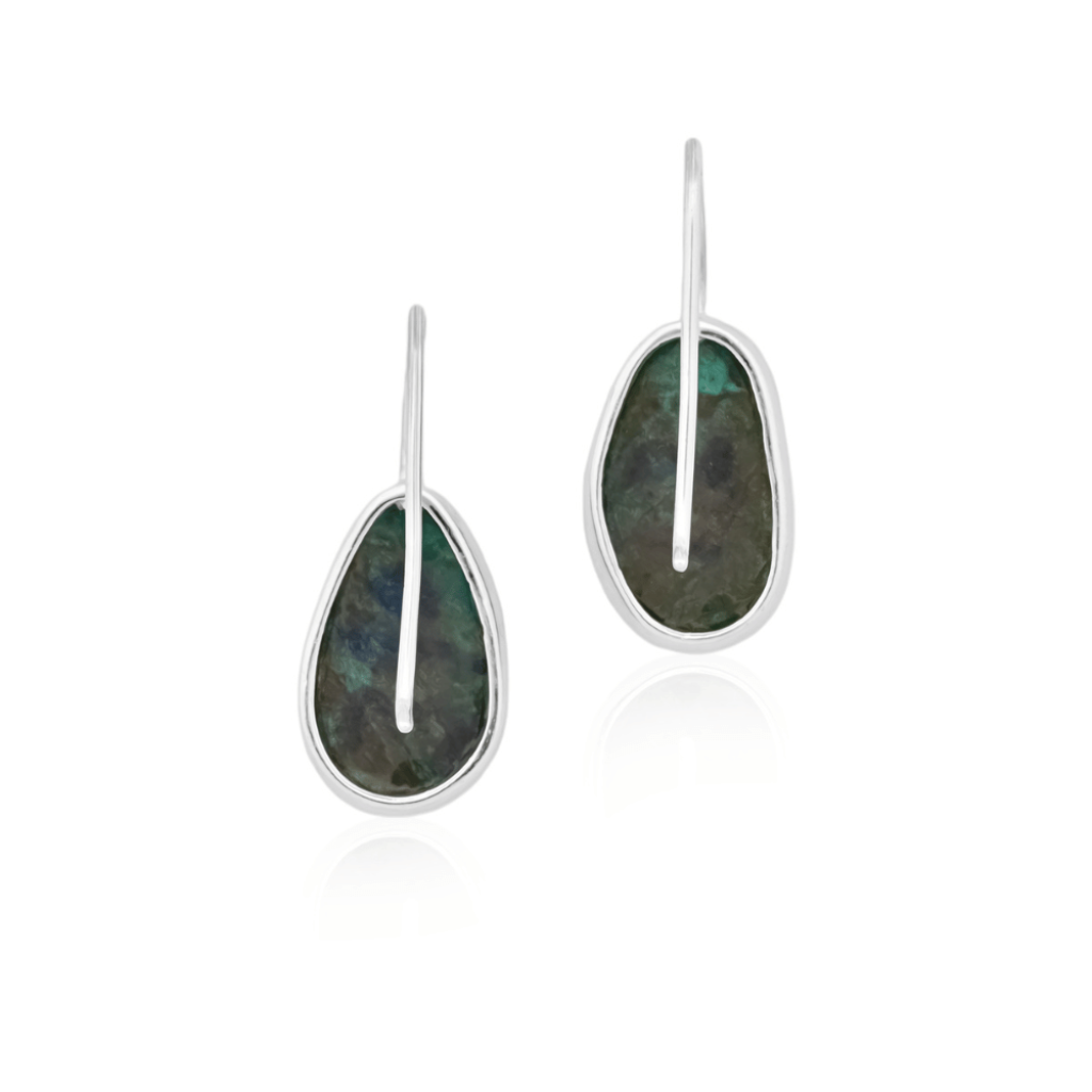 Natural Chrysocolla Gemstone Dangle Sterling Silver Women Earrings