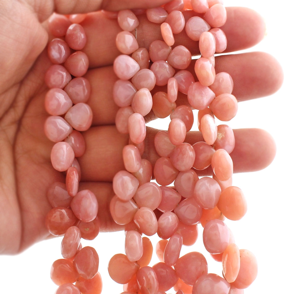 Natural Pink Opal Heart Beads Smooth Gemstone 4 Strands