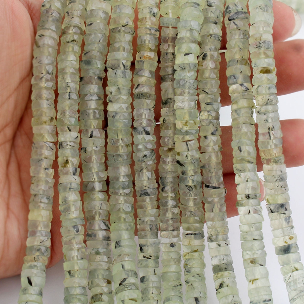 Faceted Prehnite 6-7mm Tyre Shape 11 Strands Beads For Jewelry