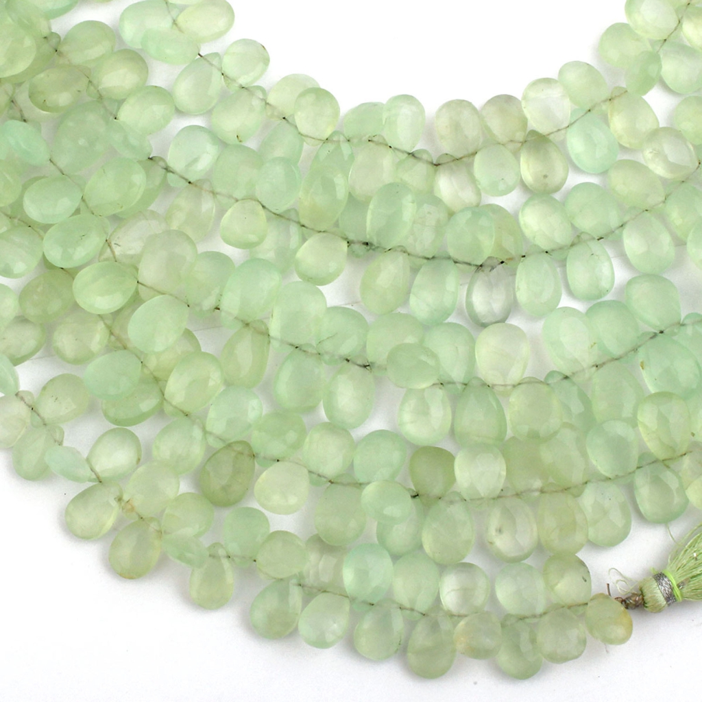 Pear Shape Prehnite Handmade Faceted Gemstone Beads