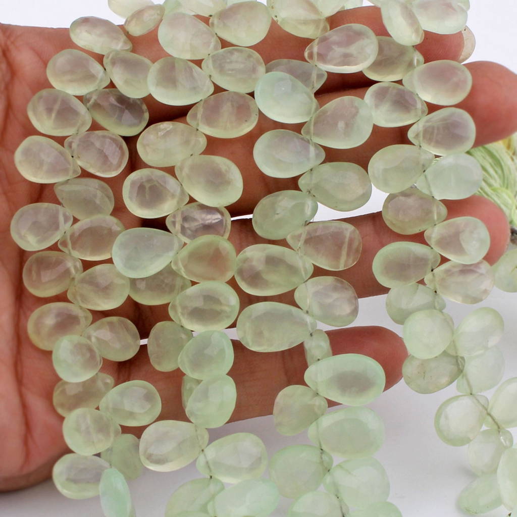 Pear Shape Prehnite Handmade Faceted Gemstone Beads