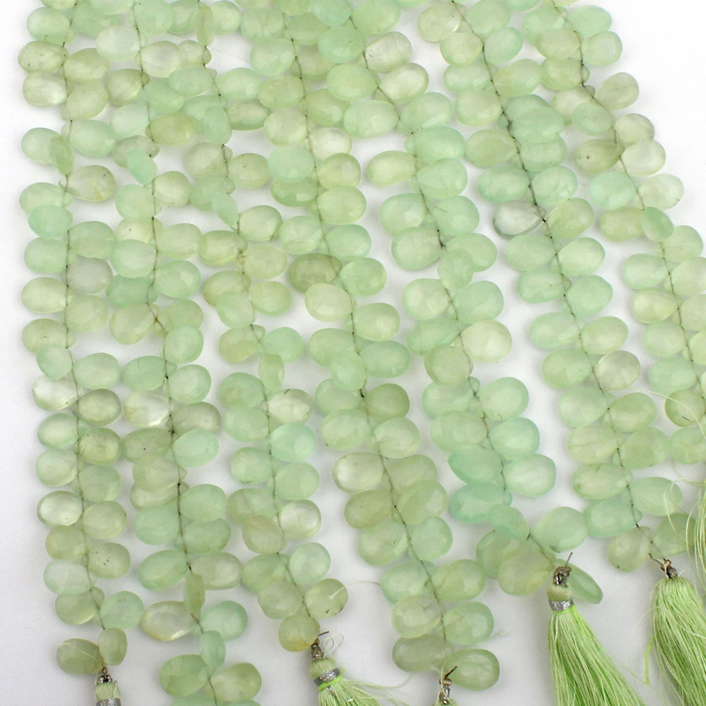 Pear Shape Prehnite Handmade Faceted Gemstone Beads