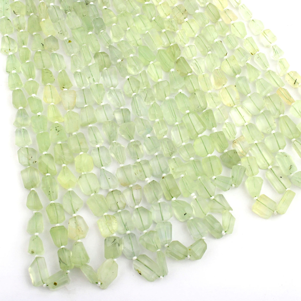 Natural Faceted Prehnite Handmade Tumble Shape Beads 12 Strands