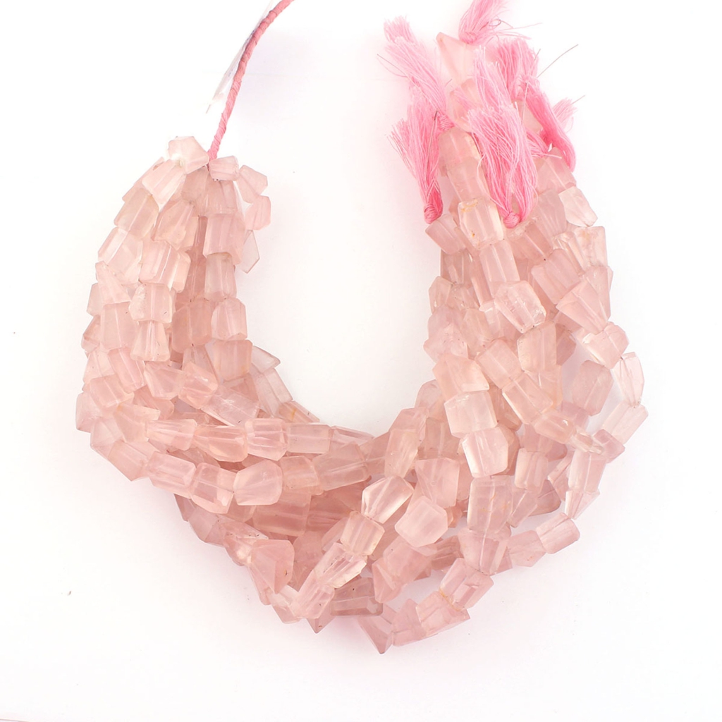 Pink Rose Quartz Handmade Tumble Faceted Beads For Jewelry