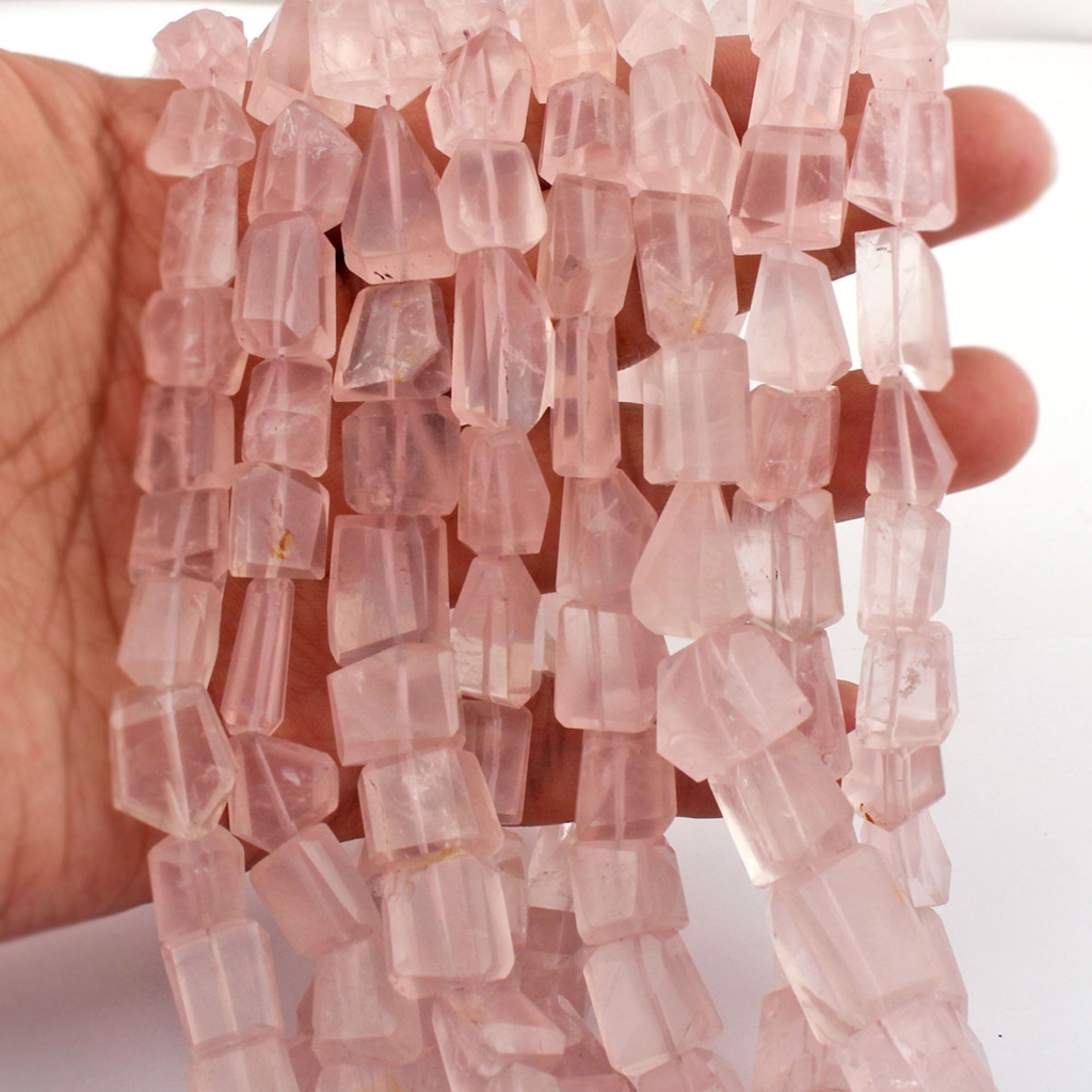 Pink Rose Quartz Handmade Tumble Faceted Beads For Jewelry