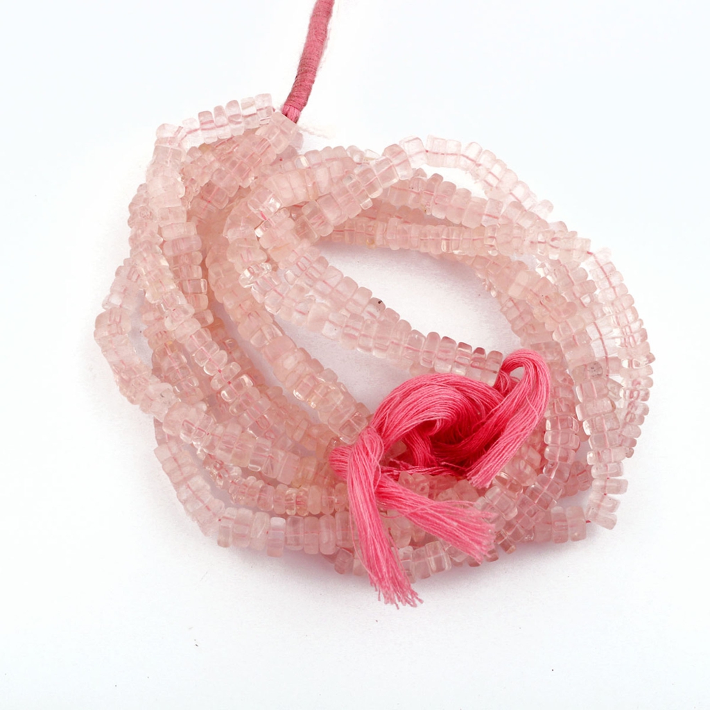 Natural Rose Quartz Square Shape 4-6mm Handmade Gemstone Beads